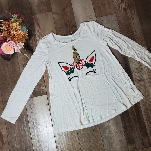 Justice Girls Christmas Holiday Unicorn Long Sleeve Tee Shirt Size 12 EUC - Picture 10 of 12